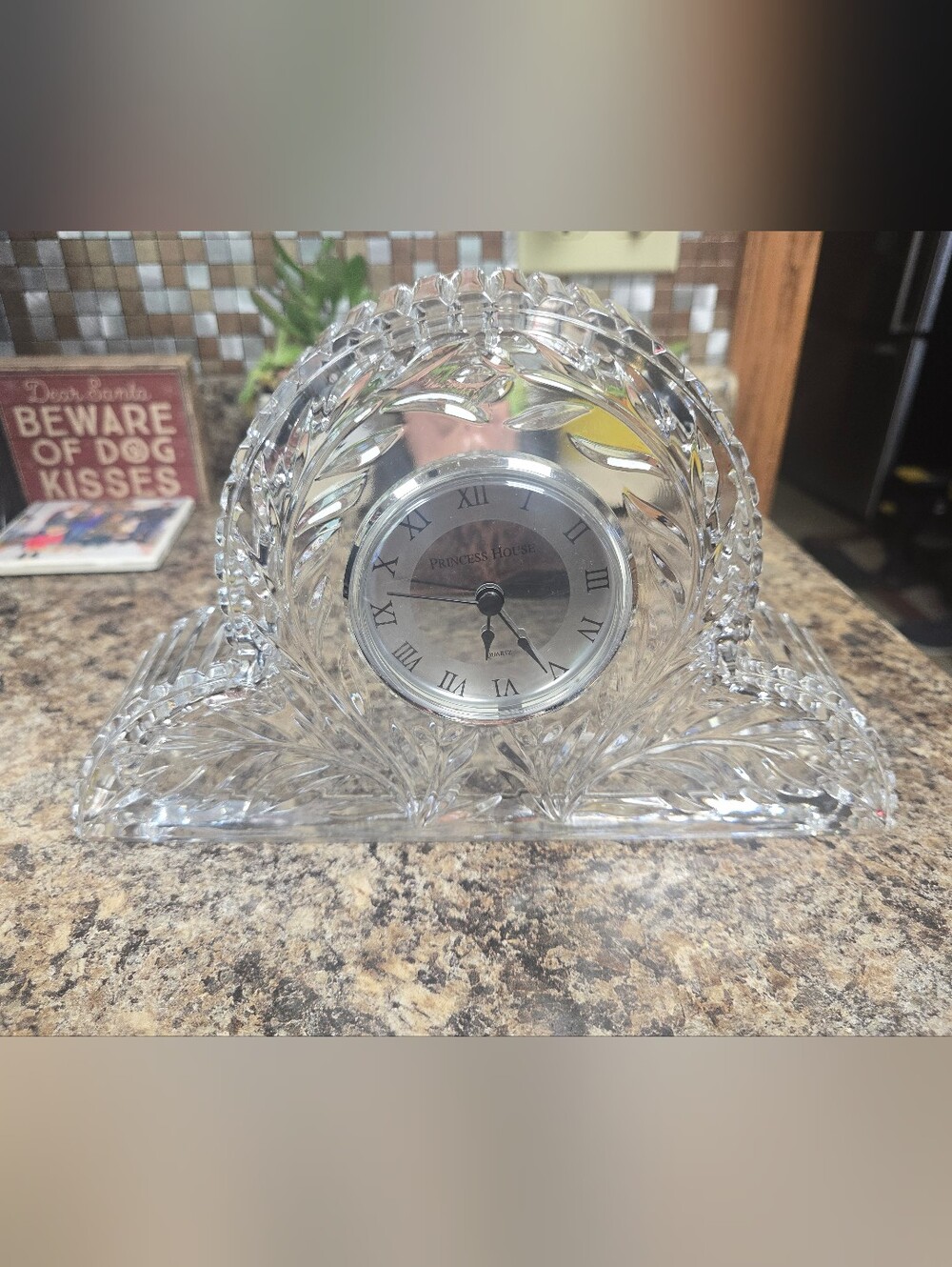 Princess House Clear Crystal Table Mantel Clock with Silver Dial